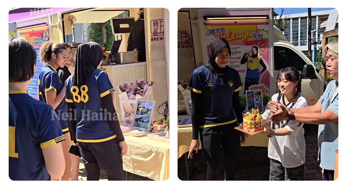 Momen ulang tahun Megawati Hangestri bersama Hyundai Hillstate diwarnai kejutan foodtruck. Jordan Wilson ikut melihat antusiasme fans untuk Mega.     (Instagram/neil_haihata_alzam)