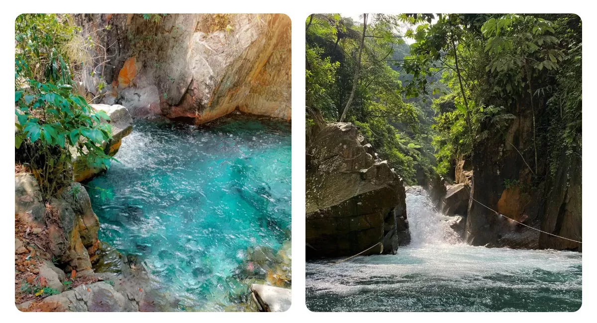 Curug Cibaliung merupakan destinasi wisata Bogor dengan air biru toska, tebing raksasa, hutan tropis, dan suasana alam yang tenang.   (Instagram/curugcibaliungsentul)