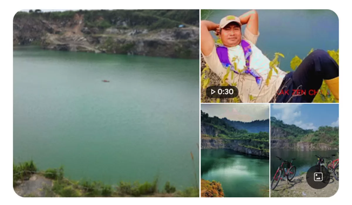 Danau Quarry Rumpin menjadi destinasi wisata Bogor dengan panorama air hijau toska dan tebing bekas tambang yang unik dan instagramable. (Tangkapan layar google)