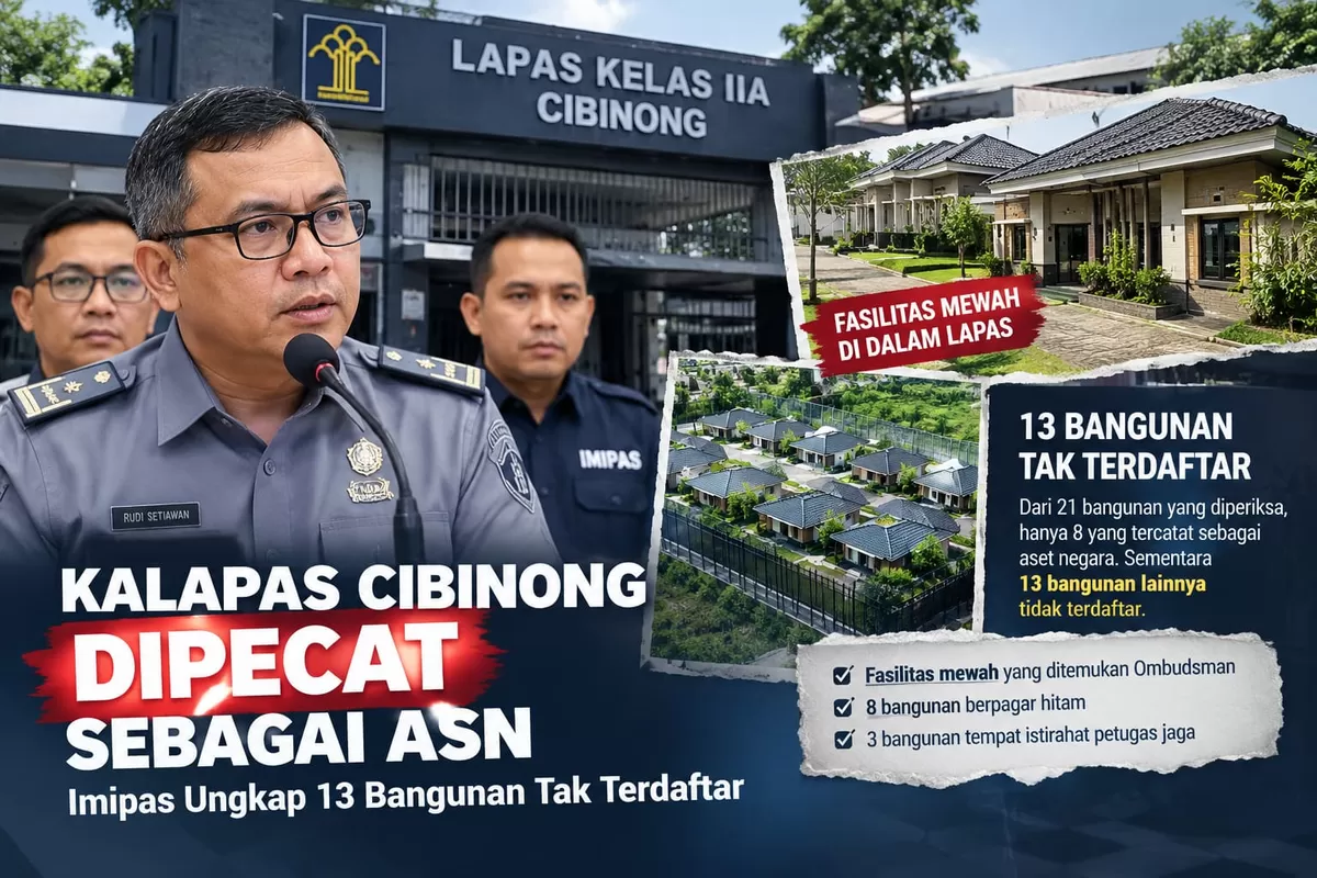 Kalapas Cibinong Wisnu Hani Putranto diberhentikan, setelah Kementerian Imipas menemukan 13 bangunan tak terdaftar di Lapas Cibinong. (Ilustrasi by AI )