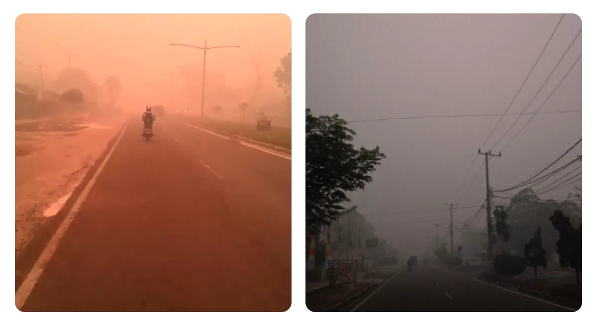 Kabut asap akibat karhutla menyelimuti Palangka Raya pada 7 Oktober 2026, dengan warga mengeluhkan sesak napas dan mata perih.   (Instagram/wisnudarmaji - inez_felis)