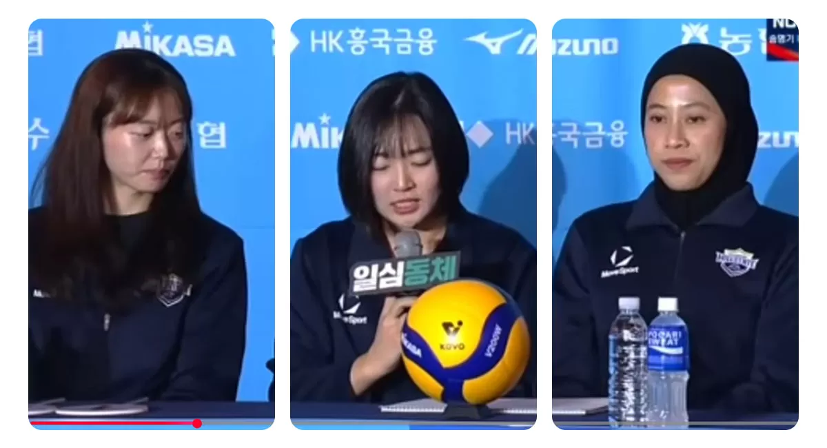 Kim Da-in dan Megawati Hangestri mewakili Hyundai Hillstate dalam Media Day Liga Voli Korea 2026-2027&nbsp;yang digelar di Hotel Riviera Cheongdam, Gangnam-gu, Seoul, Rabu 7 Oktober 2026. (Instagram/kovopr)
