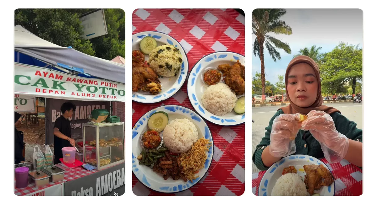 Food vlogger balqisptrrrr sedang mereview Ayam Bawang Putih Cak Yotto, Tempat Makan di GDC Depok yang menyajikan ayam bawang putih dengan pilihan nasi dan sambal.   (Instagram/balqisptrrrr)