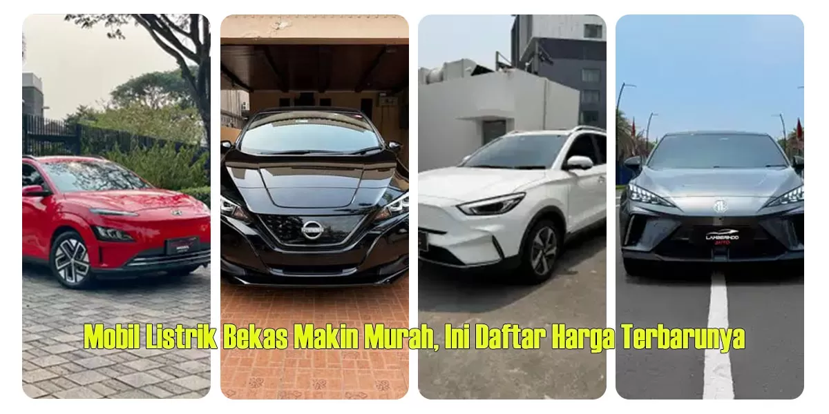 Mobil listrik bekas Hyundai Kona Electric, Nissan Leaf, MG ZS EV, MG 4 EV, dan Wuling Cloud EV ditawarkan Rp200 jutaan di pasar kendaraan bekas. (Dok. OLX)