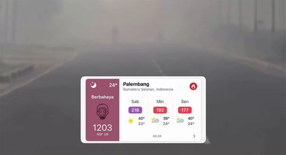 Kondisi Palembang yang diselimuti kabut asap karhutla pada 10 Oktober 2026.  (Threads/turning_poin)