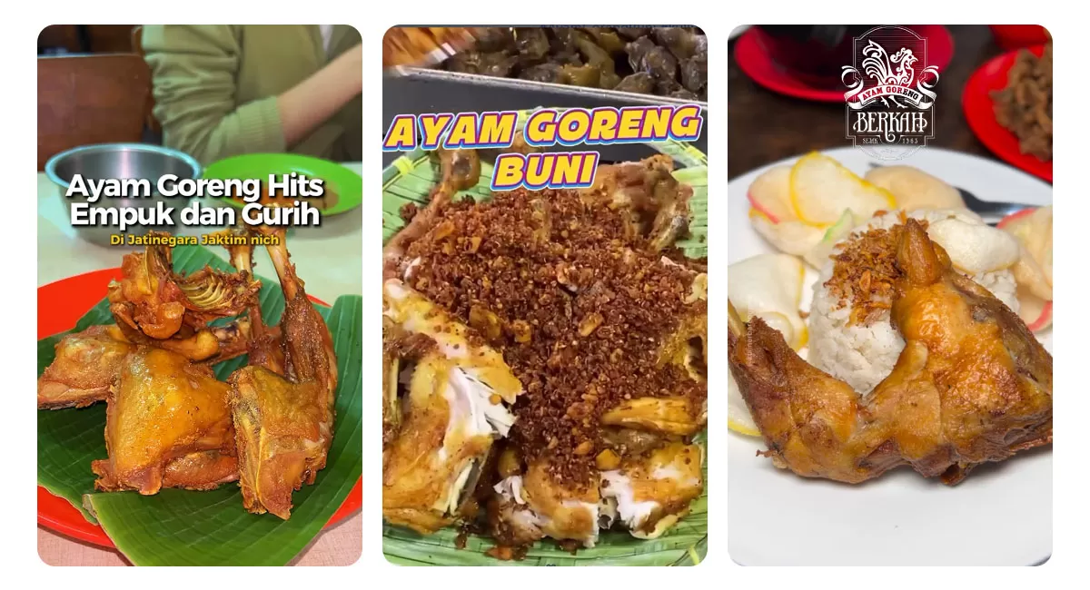 Tiga tempat makan ayam goreng legendaris di Jakarta ini punya sejarah panjang, mulai dari Ayam Goreng Jatinegara hingga Berkah Rachmat.   (Instagram/ayamgorengibuhaji - ayamgorengbuni - ayamberkahrachmat)