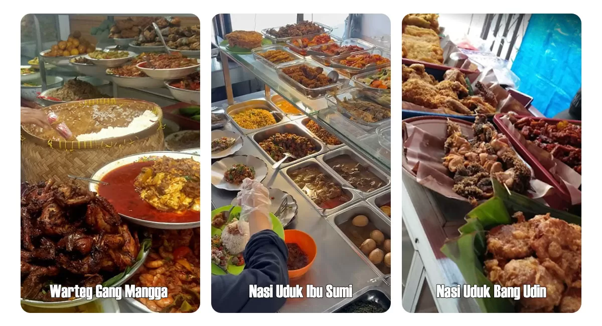 Kuliner Tengah Malam di Jakarta Barat menghadirkan pilihan makanan hangat, mulai dari warteg legendaris buka 24 jam hingga nasi uduk dengan lauk lengkap.     (Instagram/warteggangmangga1978 -&nbsp;nasiudukibusumi -&nbsp;nasdukbangudin)