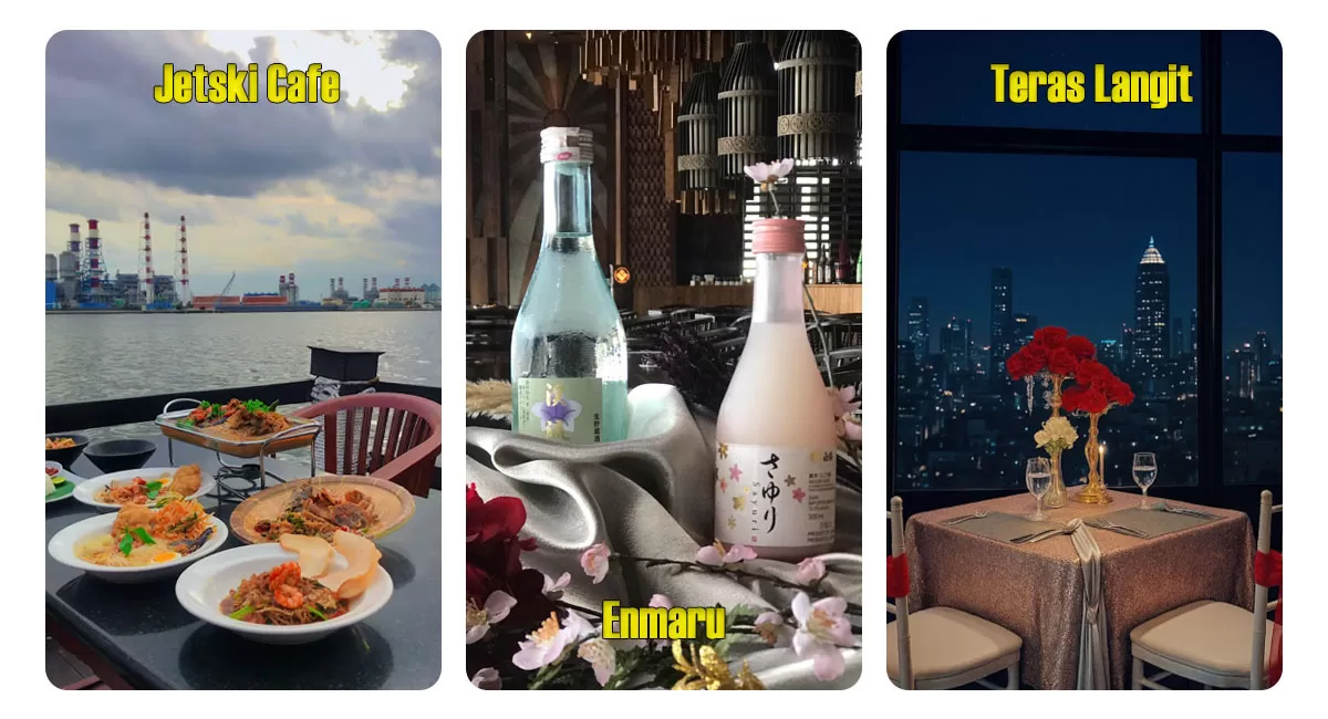 Tempat Makan romantis di Jakarta menghadirkan pilihan suasana untuk makan malam bersama pasangan, dari tepi pantai hingga rooftop dengan pemandangan kota.   (Instagram/jetskicafe - enmarujakarta - teraslangit.ah)