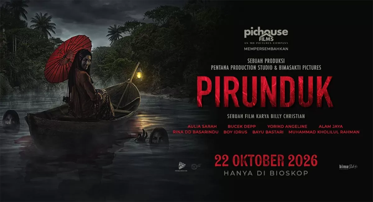 Film Pirunduk dibintangi Aulia Sarah, Bucek Depp, dan Yoriko Angeline. Horor berlatar budaya Banjar ini tayang di bioskop 22 Oktober 2026. (Dok. Cinema21)