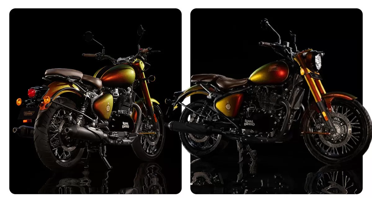 Royal Enfield Classic 650 Hypershift hadir dengan cat gradasi merah, hijau, dan emas, mesin 648 cc, serta harga Rp268 juta untuk 17 unit di Indonesia. (Dok. royalenfield)