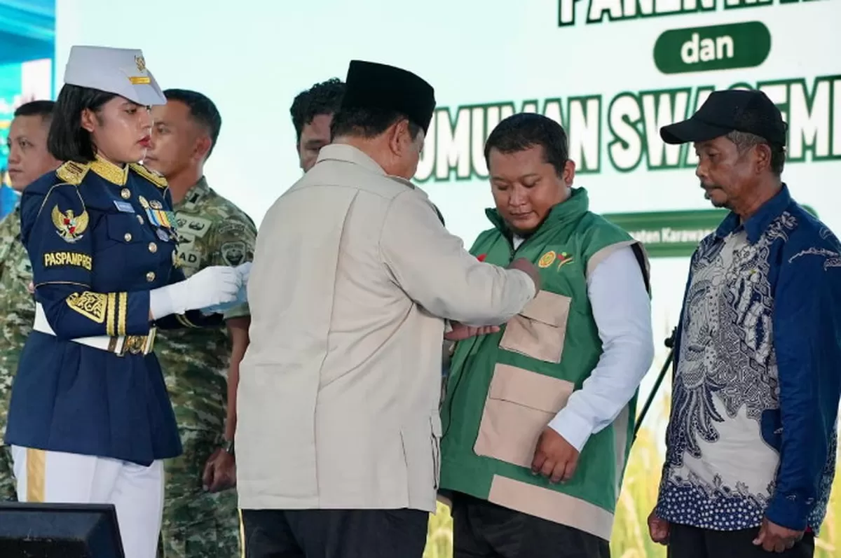 Prabowo saat berpidato di acara Panen Raya dan Pengumuman Swasembada Pangan di Karawang (Promedia Teknologi Indonesia)