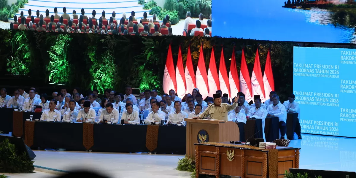 Prabowo saat memberikan taklimat pada Rapat Koordinasi Nasional (Rakornas) Pemerintah Pusat dan Daerah Tahun 2026 di Bogor, Jawa Barat (Promedia Teknologi Indonesia)