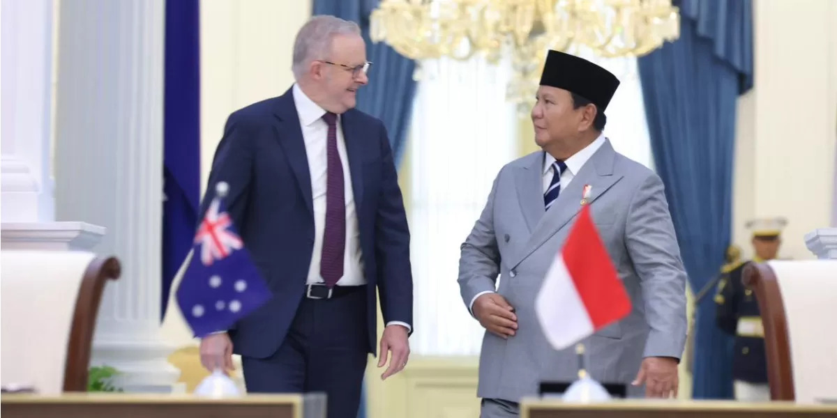 Prabowo di hadapan Anthony Albanese dalam Joint Press Statement di Istana Merdeka, Jakarta (Promedia Teknologi Indonesia)