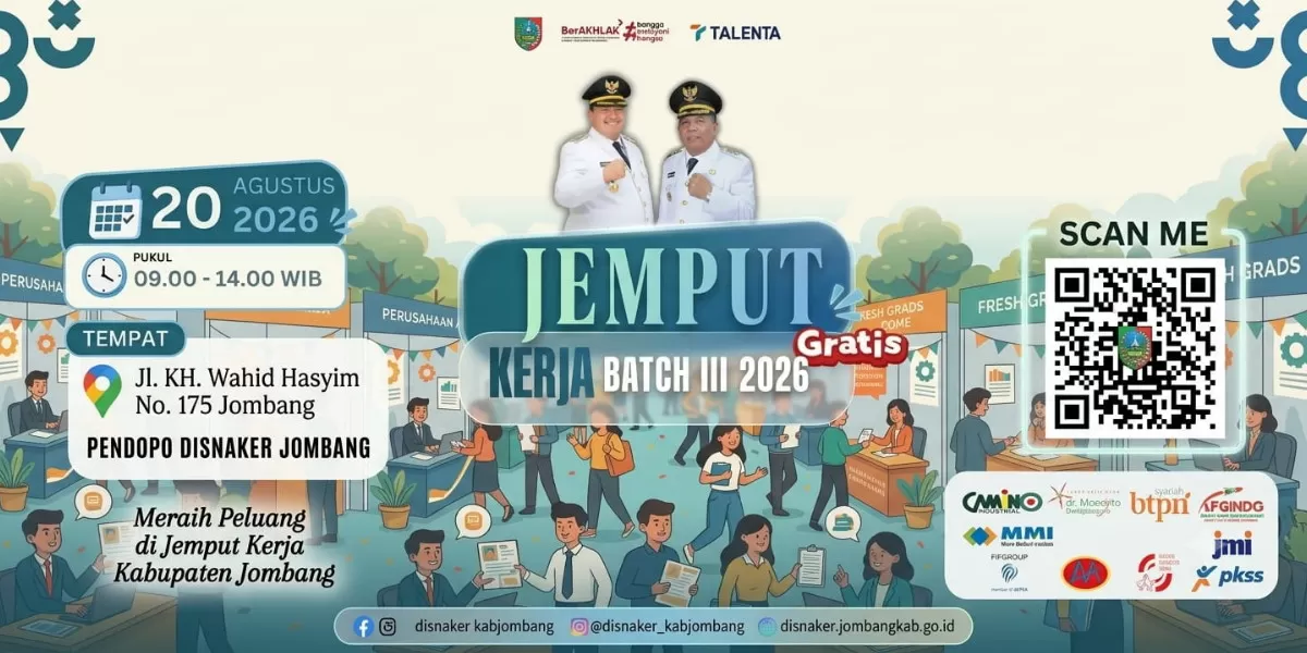 Job Fair/Jemput Kerja Batch 3 Tahun 2026 digelar Disnaker Jombang dengan melibatkan 10 perusahaan dan menyediakan 387 lowongan pekerjaan (dok.istimewa)