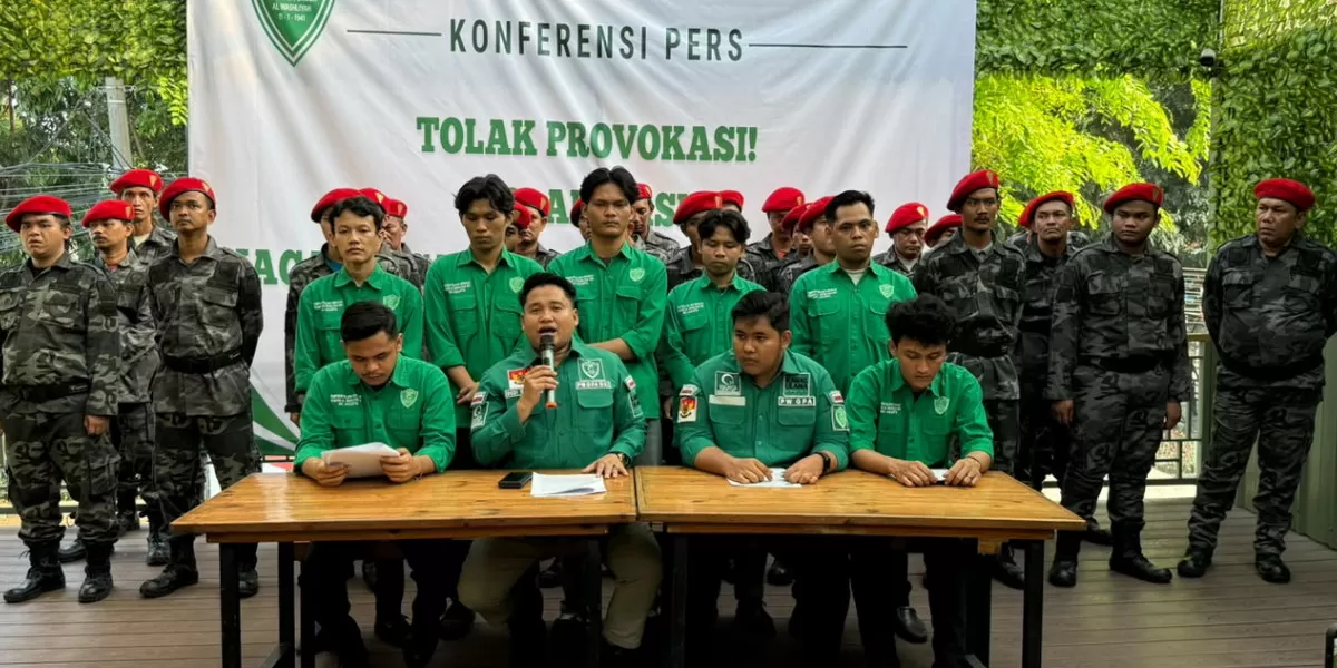 Ketua PW GP Al Washliyah DKI Jakarta Dedi Siregar saat menyampaikan sikap terkait rencana aksi 27 Agustus 2026 di Gedung DPR RI (Promedia Group)