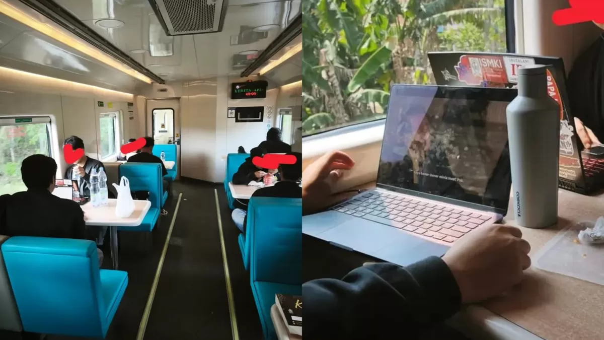 Keluhan tentang penumpang yang menggunakan kereta makan untuk co-working space. (Threads/ppaidimsum)