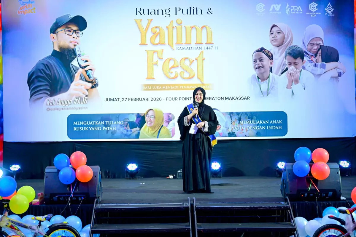 Fatmawati Rusdi Dikukuhkan sebagai Bunda Yatim Sulsel di Yatim Fest 2026.