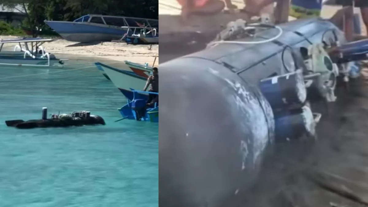 Heboh penemuan benda mirip torpedo di perairan Gili Trawangan, Lombok Utara. (TikTok/baifaqtami.ratnasr - yusufhadi_86)