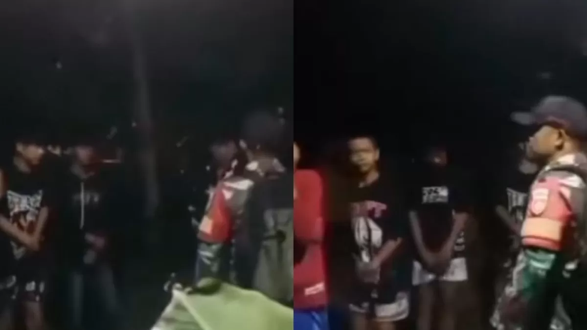 Anggota TNI berhasil gagalkan sejumlah remaja lakukan perang sarung di Kebumen, Jawa Tengah. (TikTok/rembo22_3)