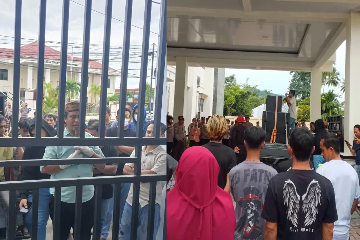 Ratusan massa dari Aliansi Masyarakat Peduli Bone Bolango menggelar aksi demo damai di depan Kantor Kejaksaan Tinggi (Kejati) Gorontalo (Istimewa)
