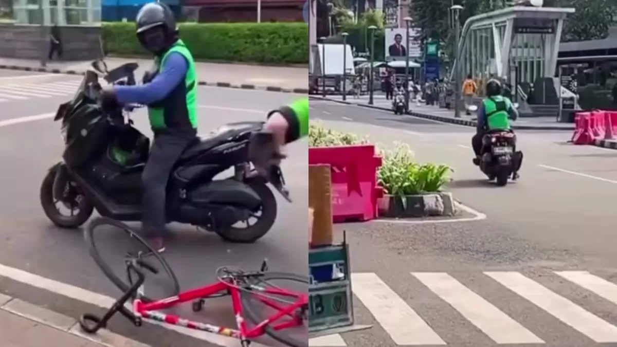 Pesepeda di Jakarta Pusat diduga mendapat intimidasi dari oknum ojol.  ((Instagram/voxnetizens))