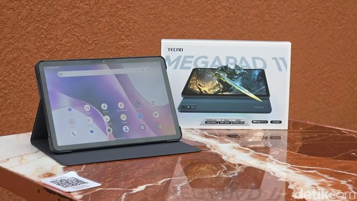 Tampilan Desain Bodi Laptop Tecno Megapad 11 Minimalis dengan Finishing Metal yang Premium