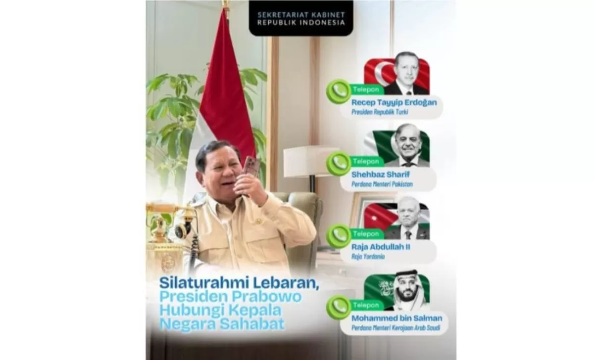 Infografis Presiden Prabowo Subianto melakukan silaturahmi Hari Raya Idulfitri 1447 Hijriah dengan sejumlah pemimpin negara Muslim melalui sambungan telepon. Foto: Ist.