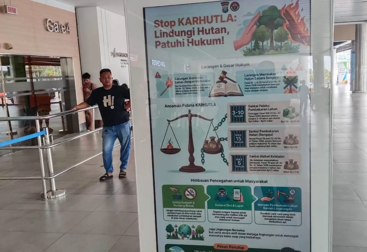 Cegah Karhutla Sejak Dini, Polsek Bandara Hang Nadim Hadirkan Video Tron Himbauan di Terminal Bandara