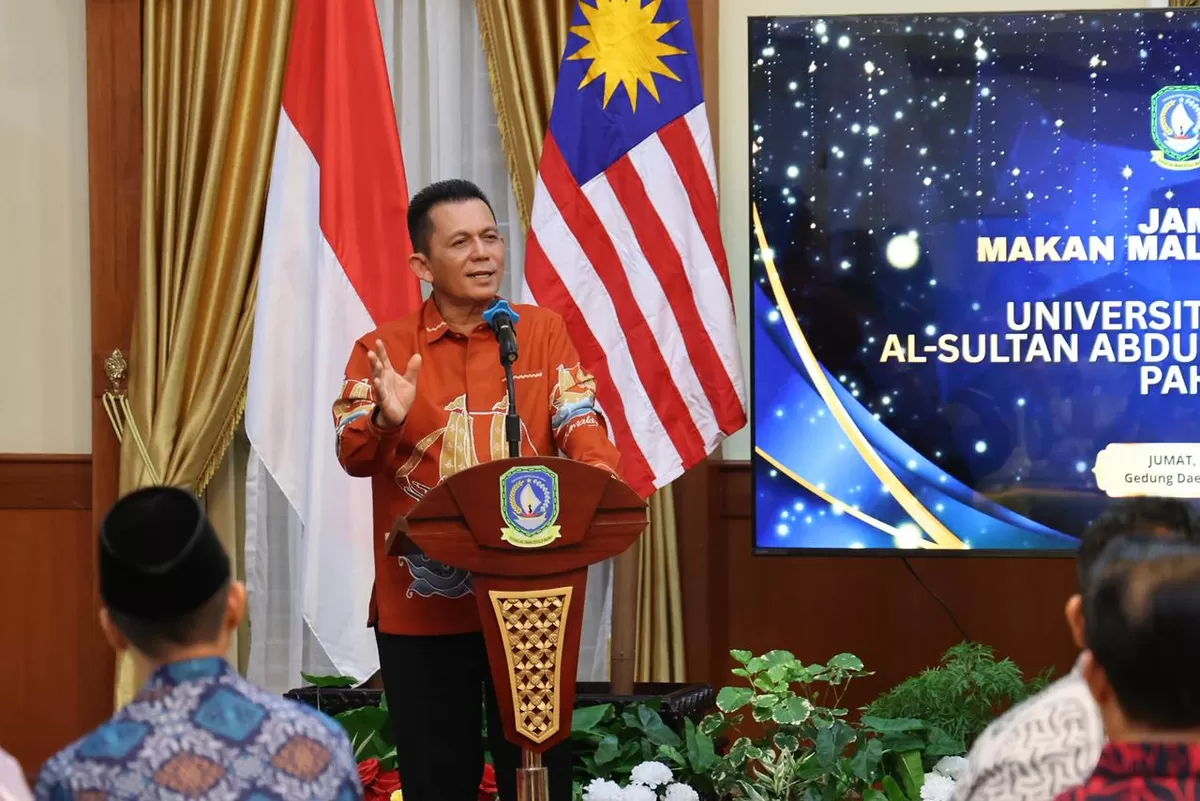 Gubernur Kepri Ansar Ahmad memberi sambutan saat menerima kunjungan Akademisi UniQSAAS Pahang. (Foto:Diskominfo Kepri)