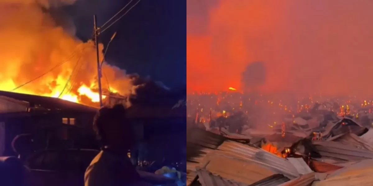 Menyoroti insiden kebakaran besar yang terjadi pada kawasan permukiman terapung di Sandakan, Sabah, Malaysia.  (Instagram.com/@unikinfold)