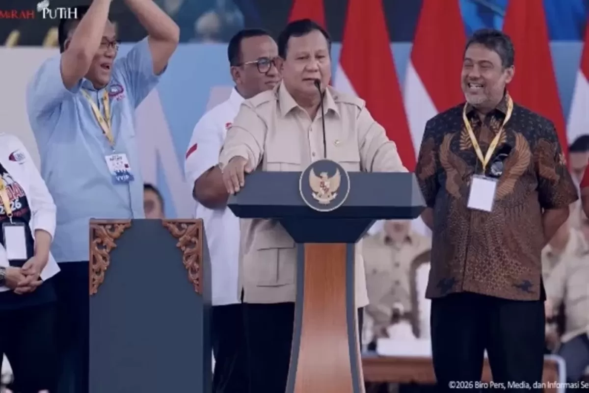 Presiden Prabowo Subianto saat menghadiri  peringatan May Day yang digelar di Monas. (Foto:layar tangkapan video)