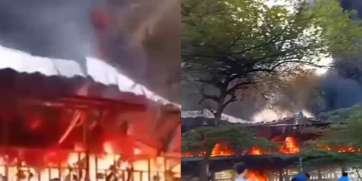 Menyoroti insiden kebakaran di kawasan pabrik ban Purworejo, Jawa Tengah, pada Kamis, 14 Mei 2026. (Instagram.com/@liputancikarang)