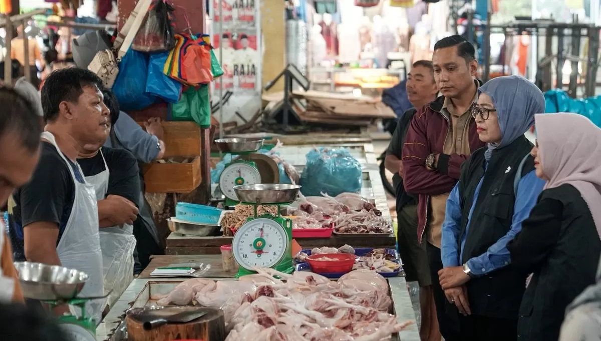 TPID Kepri bersama Sekda Kepri Misni didampingi Kepala Dinaspanhan Rika Azmi dan Kadis Perindag Riki Rionaldi berdialog dengan pedagang di Bintan Center saat sidak. (Foto: Diskominfo Kepri)
