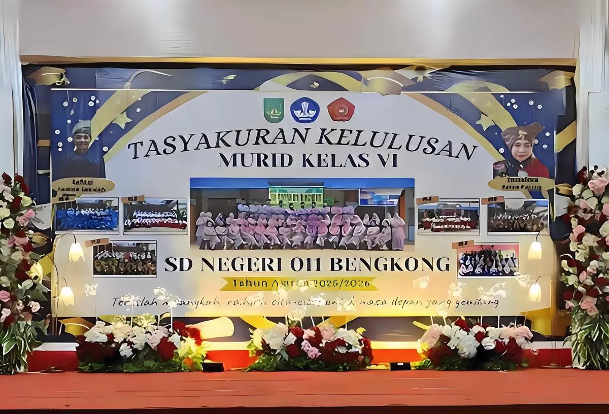 Backdroup kegiatan tasyakuran pelepasan murid SDN 011 bengkong, Kota Batam. (photo ist)