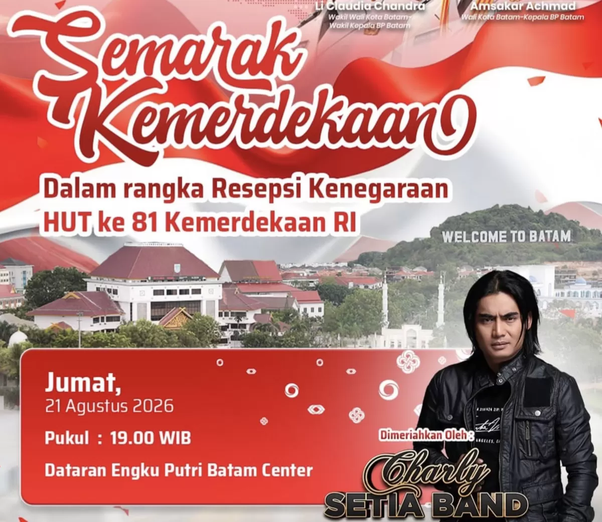 Dalam rangka memperingati HUT ke-81 RI pemko batam menghadirkan penampilan hiburan dari musisi nasional Carly Setia Band. (Humas Diskominfo Batam )