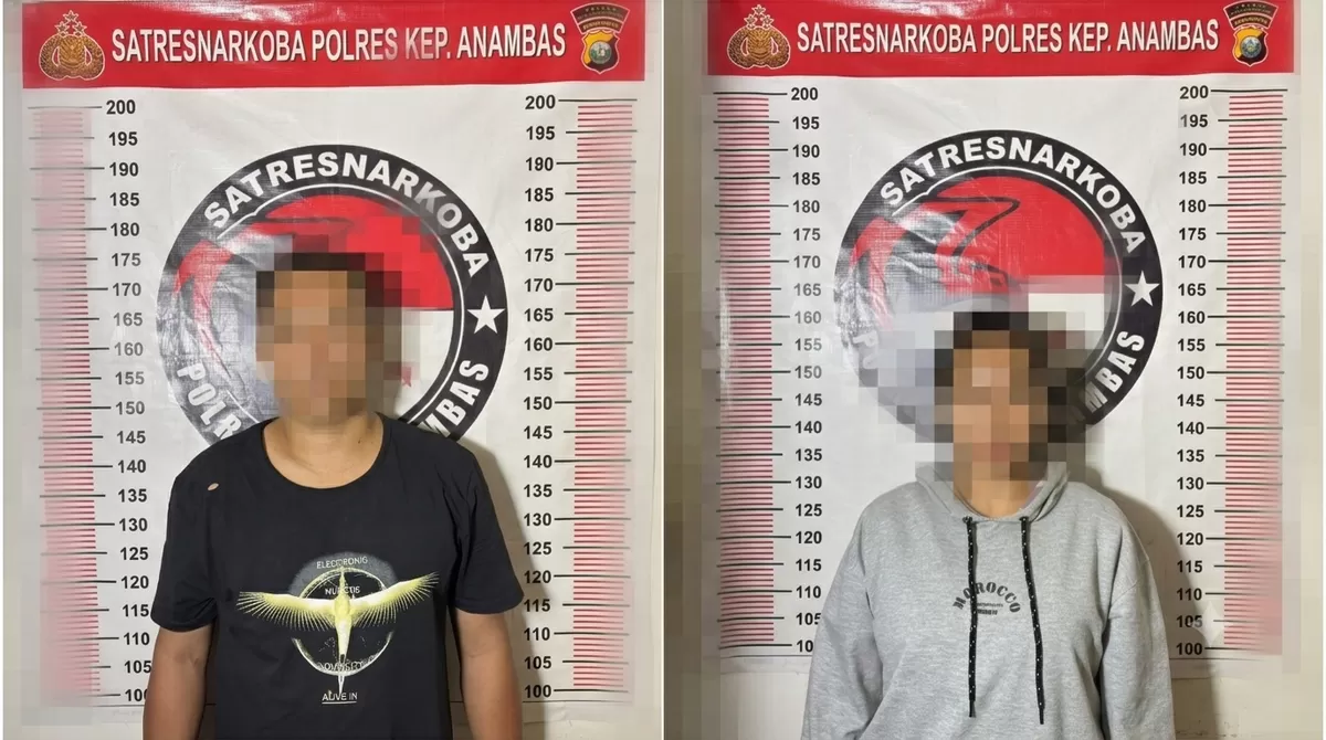 Satresnarkoba Polres Kepulauan Anambas mengamankan seorang laki-laki berinisial D.L. (39) dan seorang perempuan berinisial F.A.L. (26). (Ropi Kahardi )