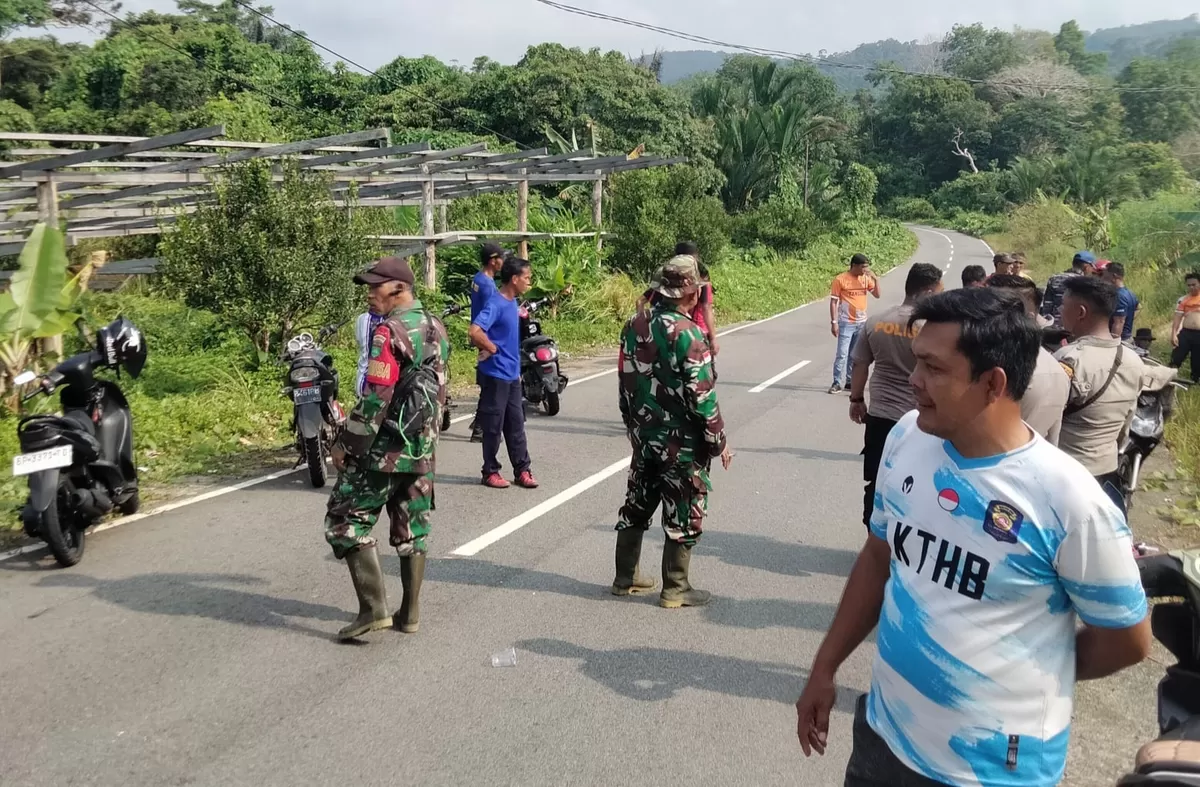 Proses pemadaman api Angkatan Darat, AL, POLISI, DAMKAR, BPBD, kades beserta perangkat desa dan warga sekitar. (Ropi Kahardi )