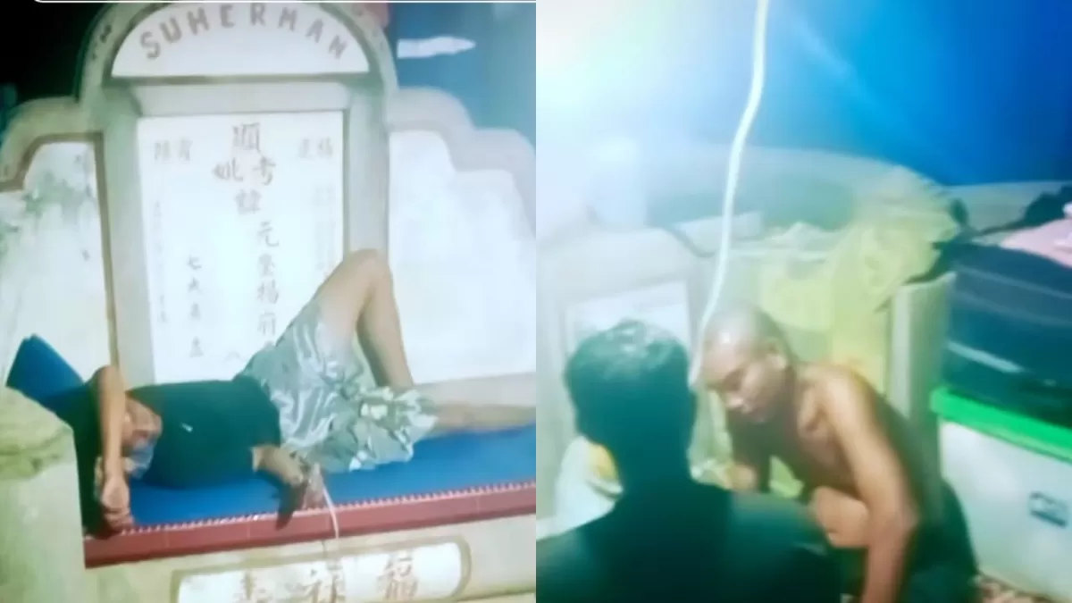Warga di Aceh Tamiang harus bertahan dengan tinggal di kompleks kuburan Tionghoa pascabanjir. (Dok. TikTok/bang_cigen)
