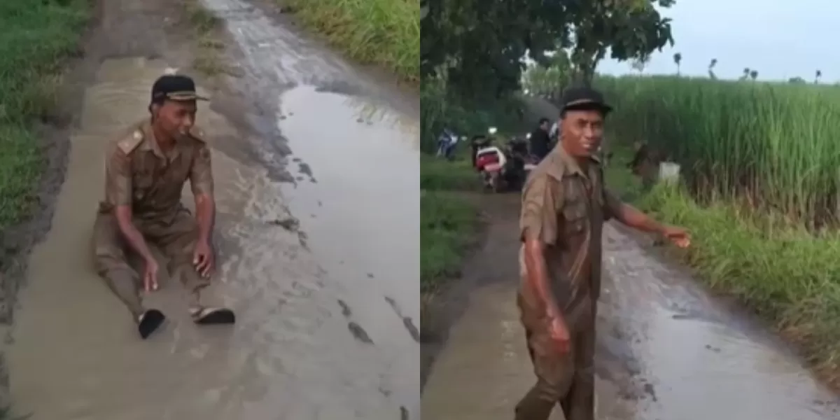 Menyoroti aksi viral di medsos, seorang kepala desa (Kades) di Sragen, Jawa Tengah mandi lumpur sebagai bentuk protes jalan tak kunjung diperbaiki. (Dok. Instagram.com/@undercover.id)