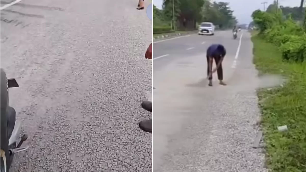 Viral kerikil di jalanan Sangatta Utara yang membuat pemotor jatuh. (Dok. Instagram/cerita_sangattaku)