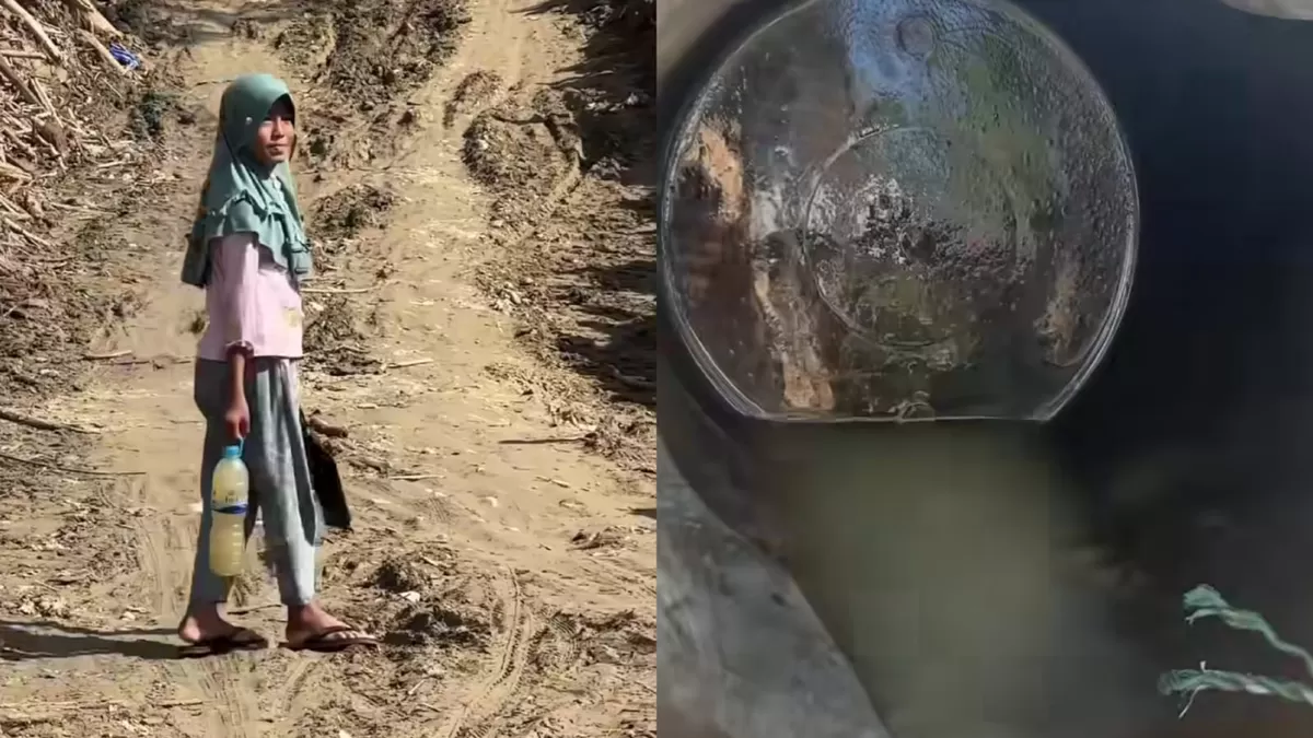 Warga Desa Sekumur, Aceh Tamiang yang bertahan dengan air keruh untuk kebutuhan sehari-hari. (Dok. Instagram/rifkyjafarthalib.official)