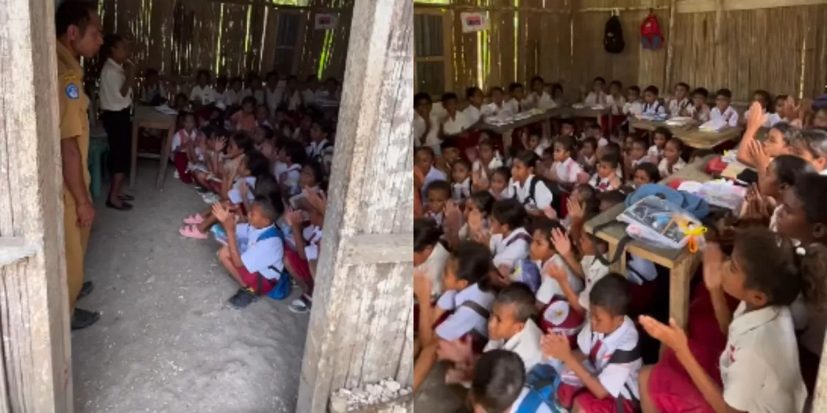 Mengintip kisah viral anak-anak SD di Nusa Tenggara Timur (NTT) yang belajar dalam ruangan kelas berdinding bambu dan lantai tanah. (Dok. Instagram.com/@rhmtur)