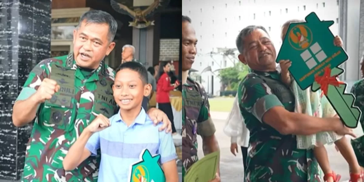 Kasad Jenderal TNI, Maruli Simanjuntak menyerahkan bantuan rumah non dinas ke ahli waris prajurit gugur serta prajurit penyandang cacat di Mabes TNI AD, Jakarta, pada Rabu (4/3/2026).  (Dok. TNI AD)
