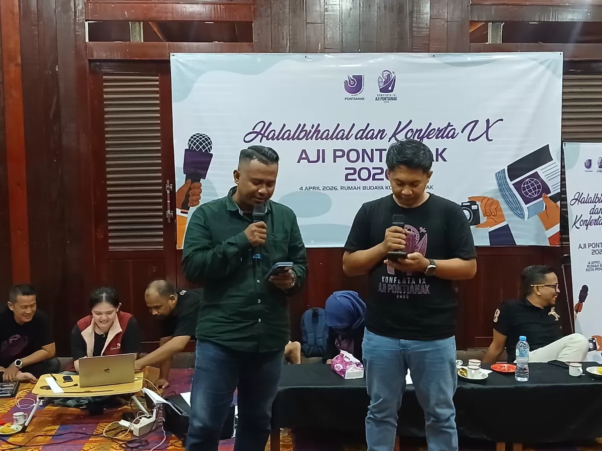 Aldy Rivai dan Bagoes Suhanda resmi ditetapkan sebagai Ketua dan Sekretaris AJI Kota Pontianak periode 2026&ndash;2029 dalam Konferensi Kota (Konferta) IX yang digelar pada Sabtu, 4 April 2026. (Pontianak Globe/Steve Vantax)