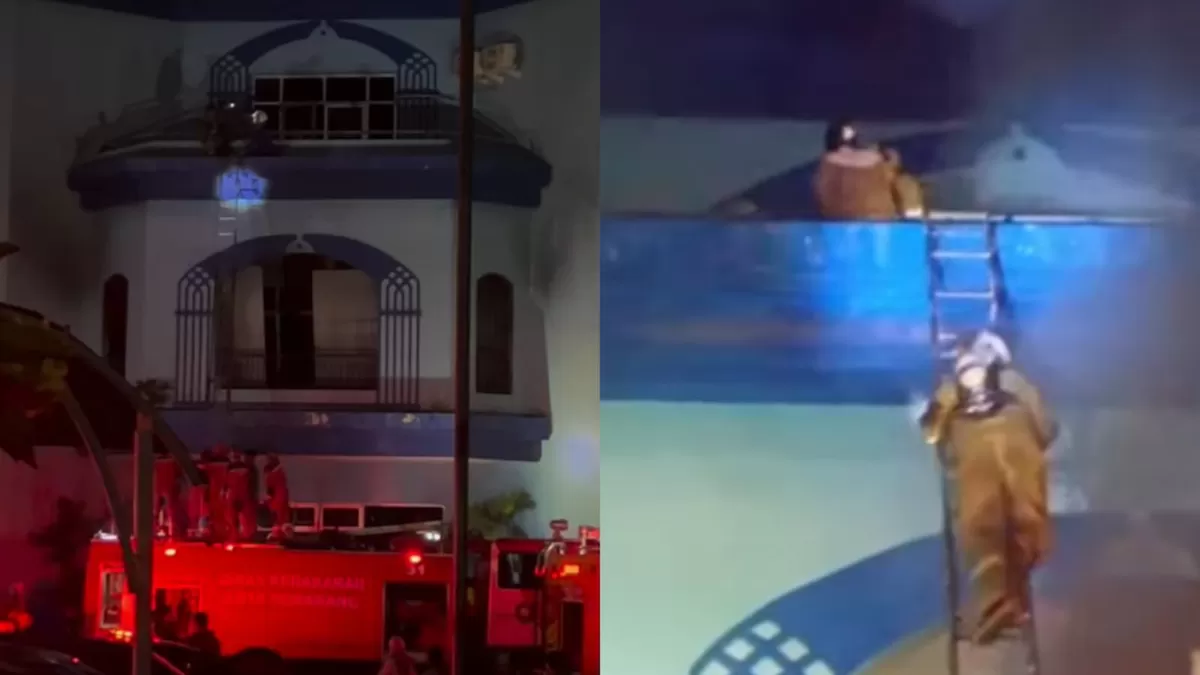 Evakuasi Tim Damkar pada korban yang terjebak di Metro Sport Center Semarang saat insiden kebakaran. (Dok. Instagram/hildaethereal)
