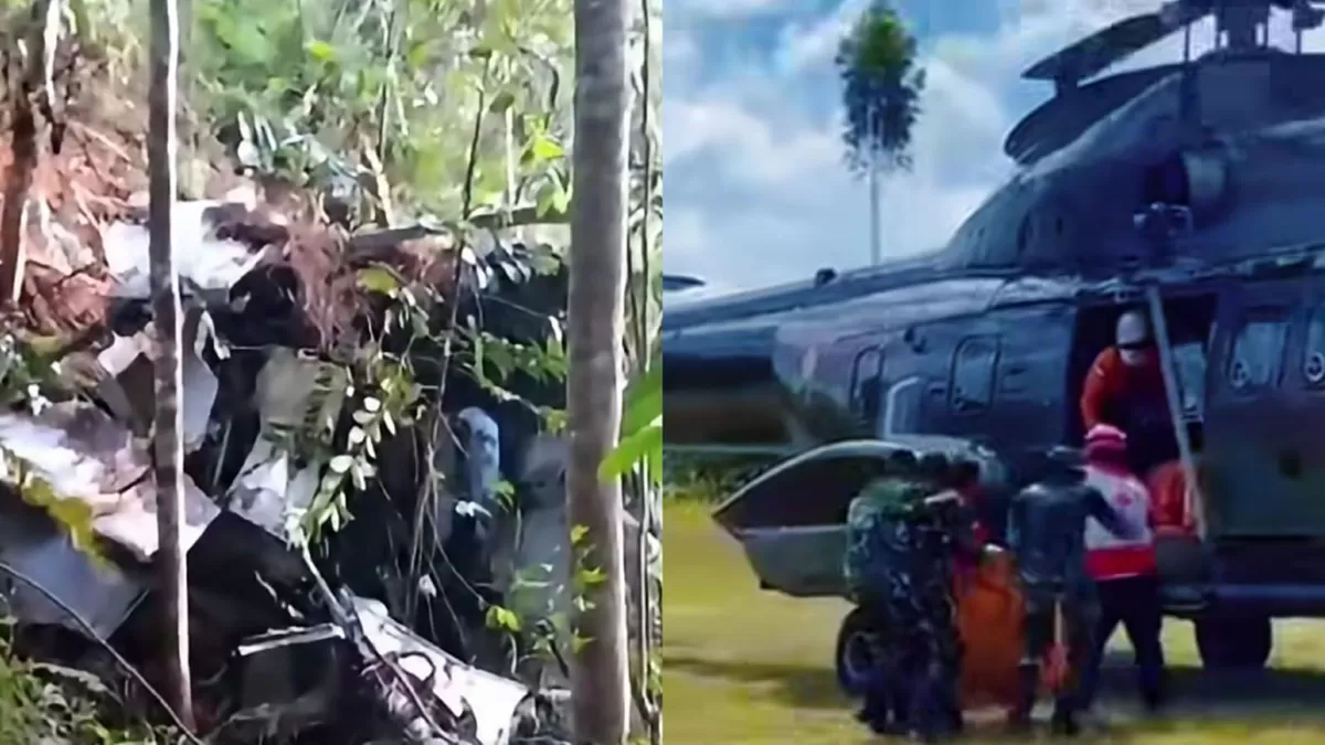 Proses evakuasi Helikopter PK-CFX yang jatuh di Sekadau, Kalbar. (Instagram/andreli_48 - pmiprovkalbar)