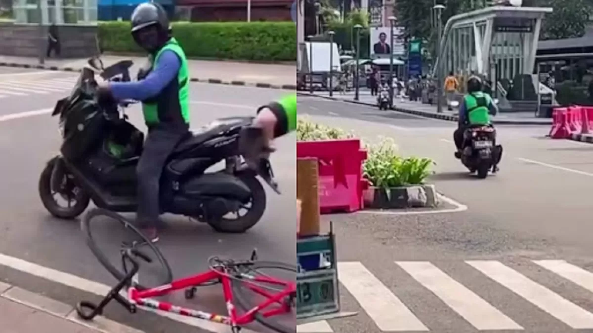 Pesepeda di Jakarta Pusat diduga mendapat intimidasi dari oknum ojol. (Instagram/voxnetizens)