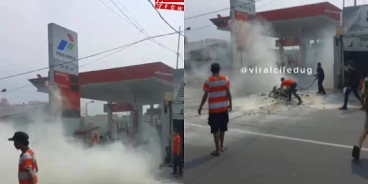 Menyoroti insiden kebakaran yang terjadi di area SPBU Ciledug, Tangerang, pada Minggu, 19 April 2026. (Instagram.com/@viralciledug)