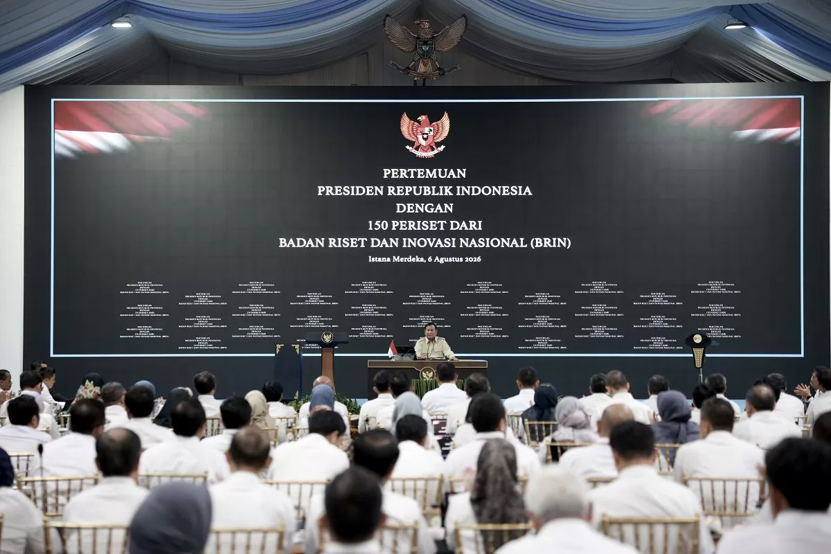 Presiden RI Prabowo Subianto saat menerima jajaran Badan Riset dan Inovasi Nasional (BRIN) di Halaman Tengah Istana Negara, Jakarta, Rabu, 6 Agustus 2026 (Istimewa)