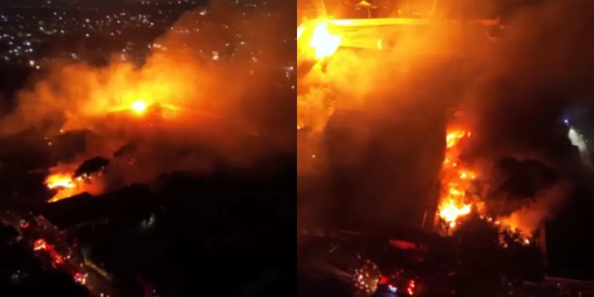 Menyoroti proses pemadaman kebakaran besar di kawasan SPBE Cimuning, Bekasi yang viral di medsos. (Instagram.com/@jktinfo)